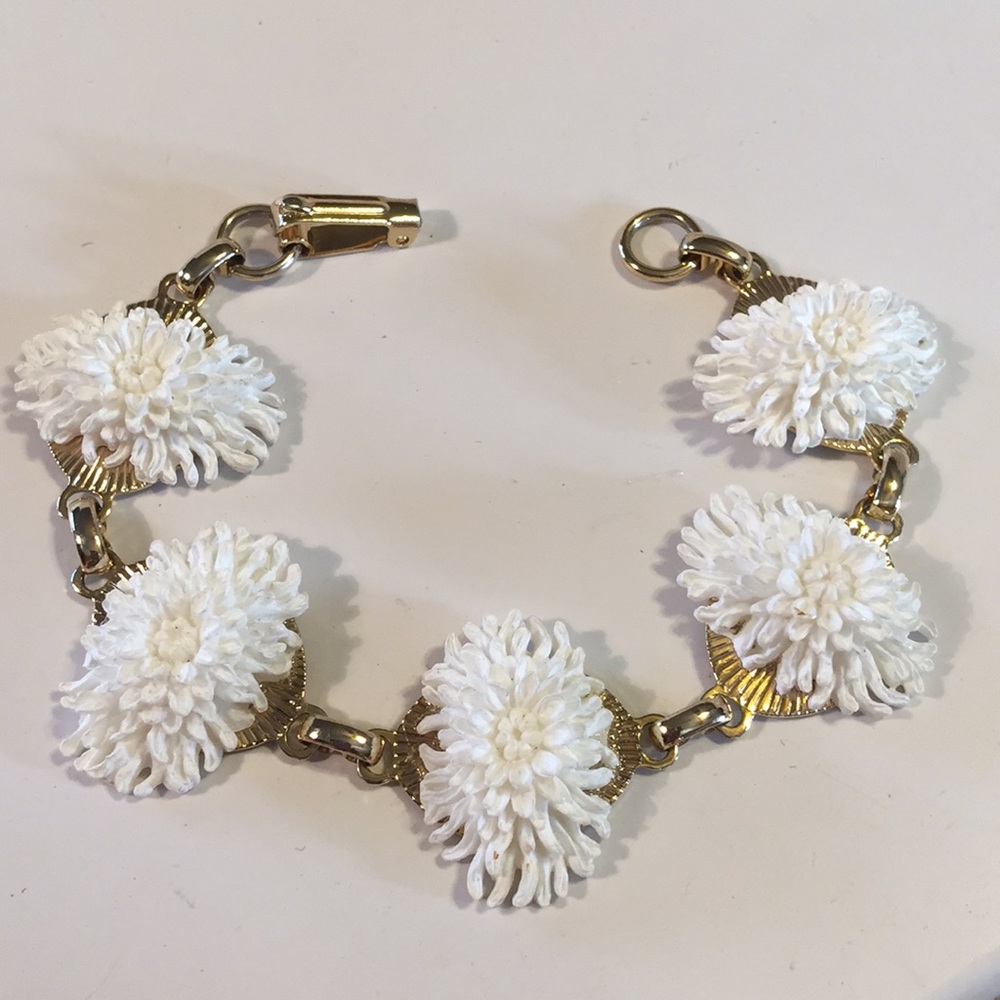 Vintage carved celluloid flower bracelet